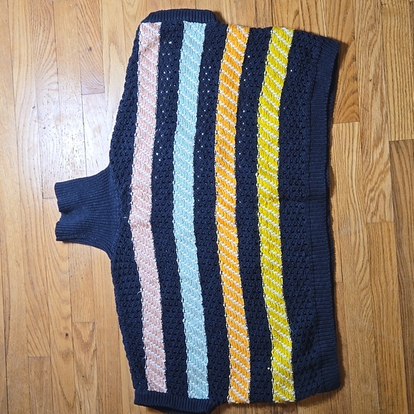 By Anthropologie striped turtleneck knit poncho sweater - Picture 3 of 6
